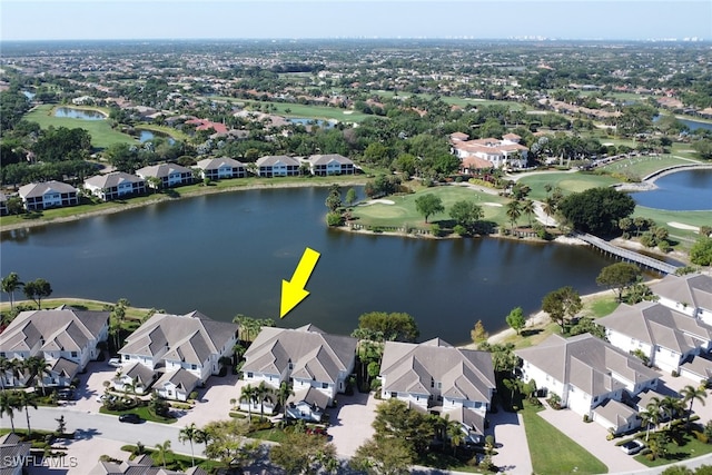 14561 Bellino Ter Unit 101, Bonita Springs, FL 34135 - birds eye view of property with a water view, a residential view, and golf course view