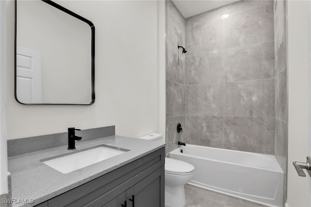 1134 Cumming St E, Lehigh Acres, FL 33974 - bathroom with vanity, toilet, shower / bath combination, and tile patterned floors