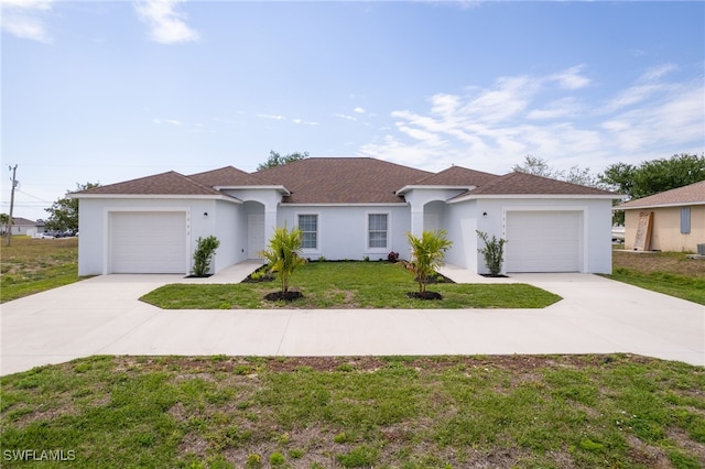 view of front facade featuring driveway, a garage, and stucco siding