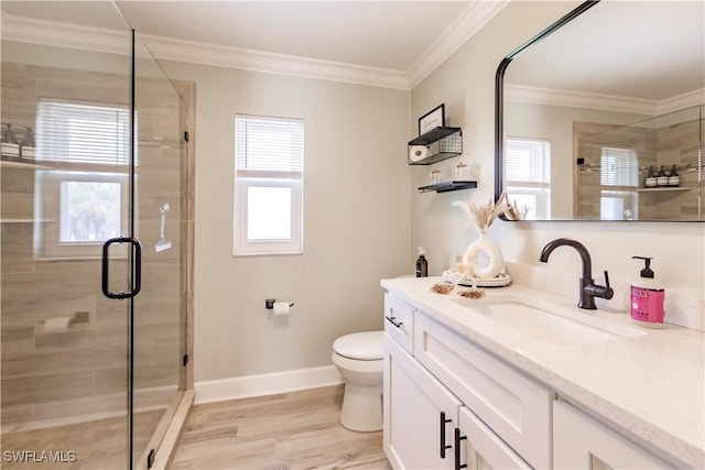 7973 Estero Blvd, Fort Myers Beach, FL 33931 - full bathroom featuring crown molding, baseboards, a stall shower, and vanity