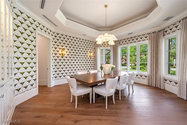 4300 Brynwood Dr, Naples, FL 34119 - dining area featuring ornamental molding, a notable chandelier, visible vents, and wallpapered walls
