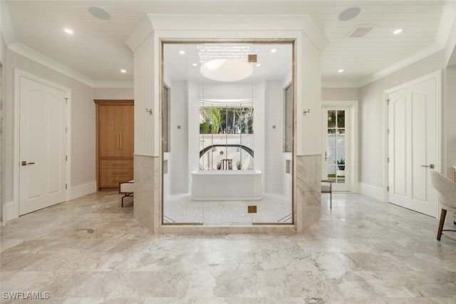 4300 Brynwood Dr, Naples, FL 34119 - interior space featuring recessed lighting, marble finish floor, baseboards, and ornamental molding