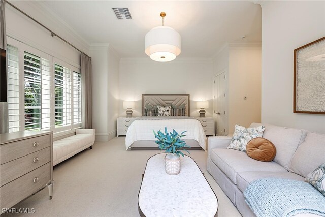 4300 Brynwood Dr, Naples, FL 34119 - bedroom featuring crown molding, visible vents, and carpet flooring