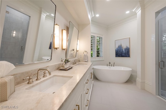 4300 Brynwood Dr, Naples, FL 34119 - bathroom featuring a shower stall, a freestanding bath, and a sink