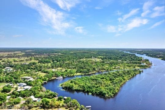 17150 Scout Camp Rd, Alva, FL 33920 - bird's eye view featuring a wooded view and a water view