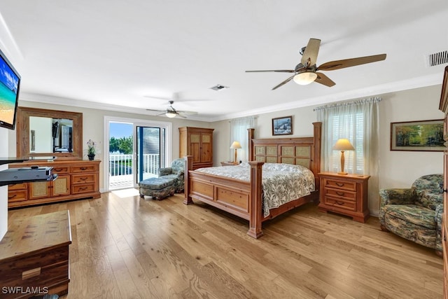 17150 Scout Camp Rd, Alva, FL 33920 - bedroom featuring light wood-style flooring, ornamental molding, access to exterior, and visible vents