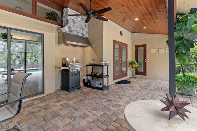 7090 Hendry Creek Dr, Fort Myers, FL 33908 - view of patio / terrace with ceiling fan, french doors, and grilling area