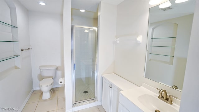 5180 Park Rd Unit 2, Fort Myers, FL 33908 - full bathroom with vanity, a stall shower, toilet, tile patterned floors, and recessed lighting