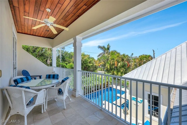 balcony featuring ceiling fan and outdoor dining space