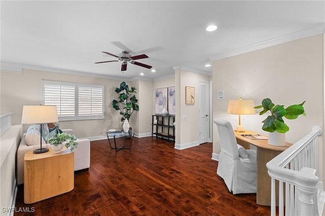 11476 Quail Village Way, Naples, FL 34119 - office space with recessed lighting, ceiling fan, wood finished floors, and ornamental molding