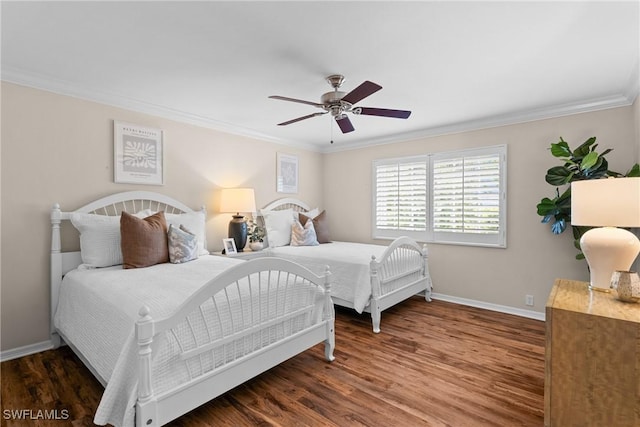 11476 Quail Village Way, Naples, FL 34119 - bedroom featuring crown molding, wood finished floors, and a ceiling fan