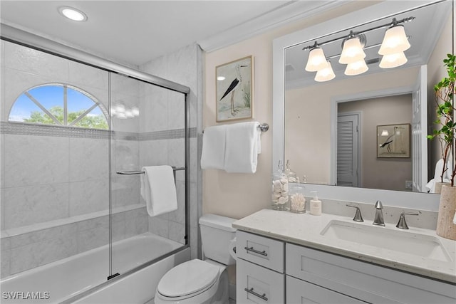 11476 Quail Village Way, Naples, FL 34119 - bathroom with vanity, bath / shower combo with glass door, and a chandelier