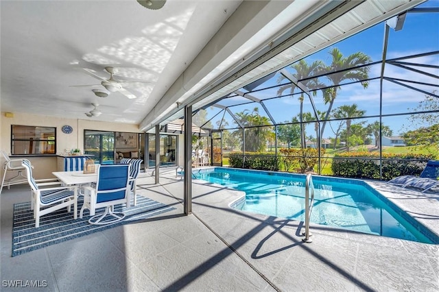 28389 Verde Ln, Bonita Springs, FL 34135 - swimming pool with ceiling fan, a patio, and a lanai