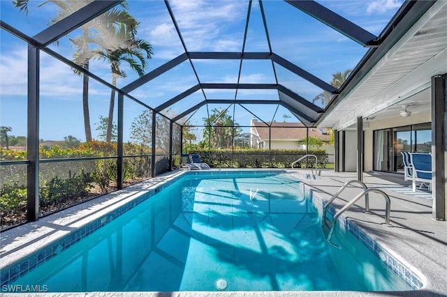 28389 Verde Ln, Bonita Springs, FL 34135 - outdoor pool with a patio, a lanai, and ceiling fan