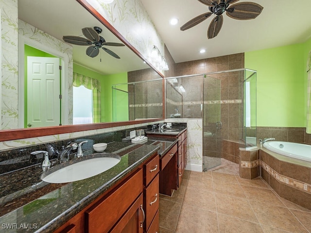 7826 Martino Cir, Naples, FL 34112 - full bathroom featuring double vanity, a sink, a stall shower, and ceiling fan