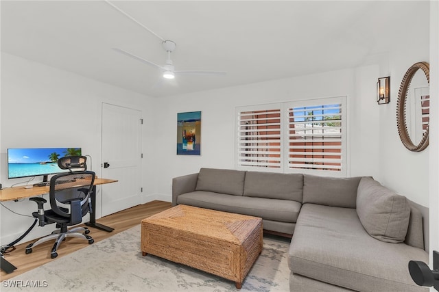 2401 Gulf Shore Blvd N Unit 13, Naples, FL 34103 - living room with wood finished floors, an office area, and ceiling fan