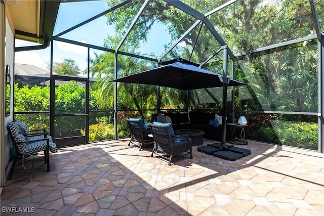 view of patio with a lanai and outdoor lounge area