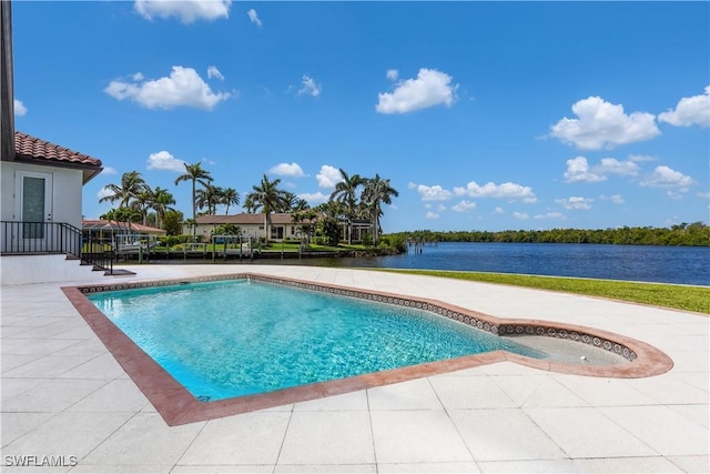 866 Cal Cove Dr, Fort Myers, FL 33919 - outdoor pool with a water view and a patio