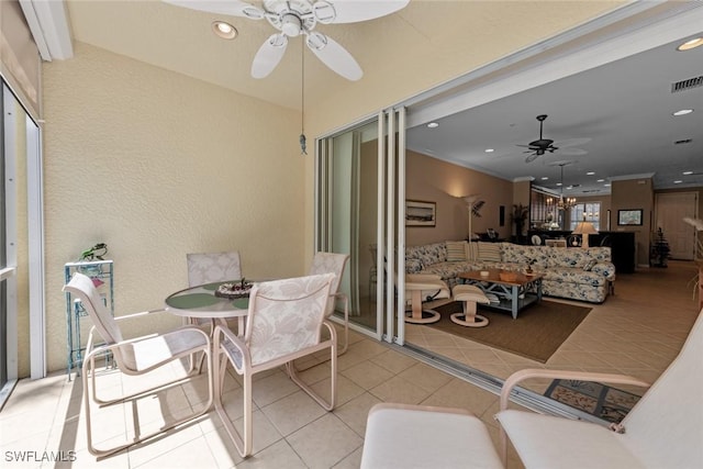 14543 Abaco Lakes Dr Unit 103, Fort Myers, FL 33908 - balcony featuring ceiling fan, a patio area, outdoor dining area, and an outdoor living space