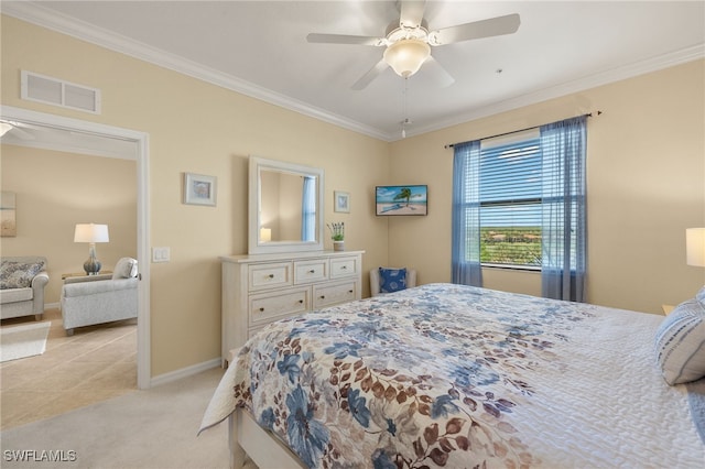 17991 Bonita National Blvd Unit 843, Bonita Springs, FL 34135 - bedroom featuring ornamental molding, light carpet, baseboards, and ceiling fan