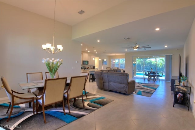 1410 SW 38th St, Cape Coral, FL 33914 - dining space with a chandelier, light tile patterned floors, recessed lighting, and ceiling fan