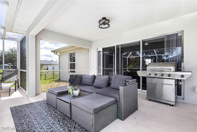 view of patio / terrace with a grill and outdoor lounge area
