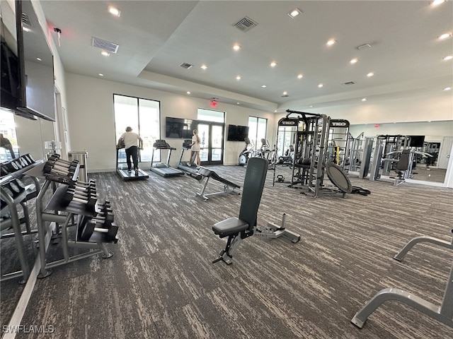 workout area featuring a wealth of natural light and visible vents