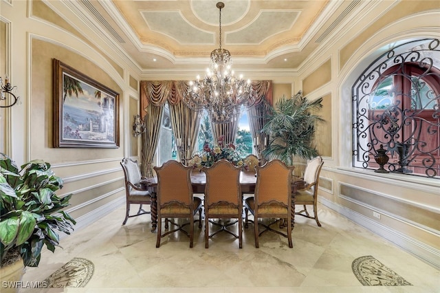 580 S Heathwood Dr, Marco Island, FL 34145 - dining area featuring a notable chandelier, ornamental molding, and a decorative wall