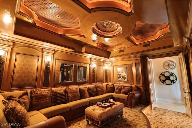 580 S Heathwood Dr, Marco Island, FL 34145 - cinema room with crown molding, coffered ceiling, and visible vents