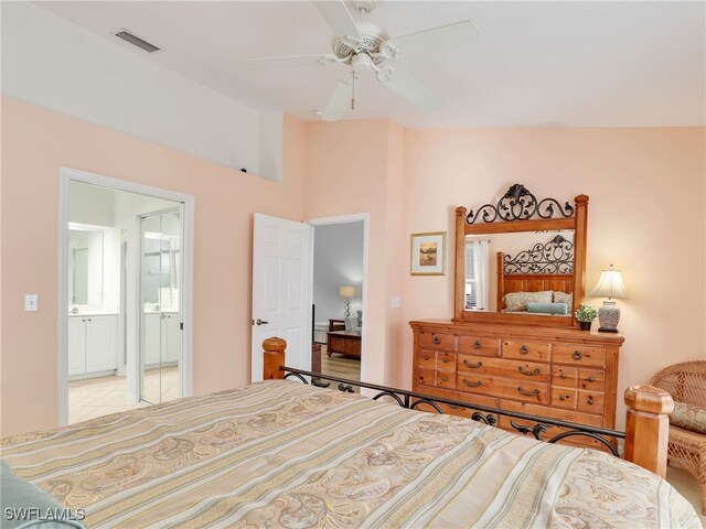 5774 Greenwood Cir Unit 64, Naples, FL 34112 - tiled bedroom with a ceiling fan, ensuite bathroom, and visible vents