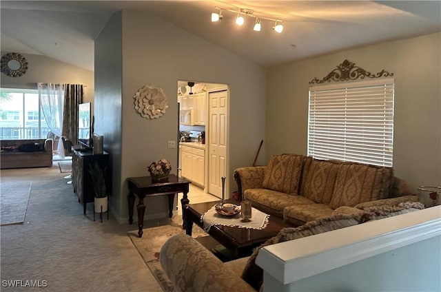 1280 Henley St Unit 1601, Naples, FL 34105 - living room featuring light colored carpet and vaulted ceiling