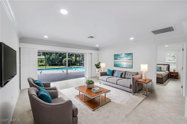 750 Southern Pines Dr, Naples, FL 34103 - living area featuring plenty of natural light, crown molding, light tile patterned flooring, and recessed lighting