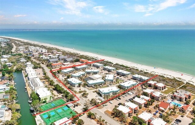 827 E Gulf Dr Unit K8, Sanibel, FL 33957 - aerial view featuring a water view and a beach view