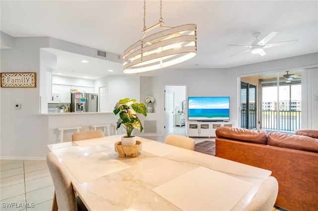 9150 Southmont Cv Unit 203, Fort Myers, FL 33908 - dining area featuring tile patterned flooring, baseboards, visible vents, ceiling fan, and recessed lighting
