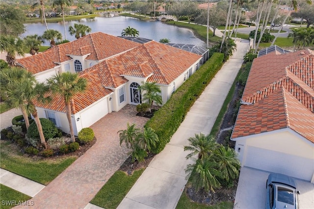 bird's eye view featuring a water view