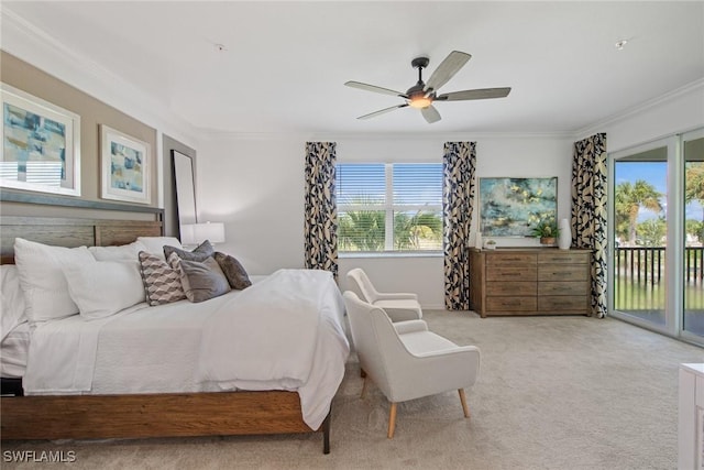 14600 Sycamore Ct Unit 2022, Punta Gorda, FL 33955 - bedroom featuring ornamental molding, access to outside, light colored carpet, and a ceiling fan