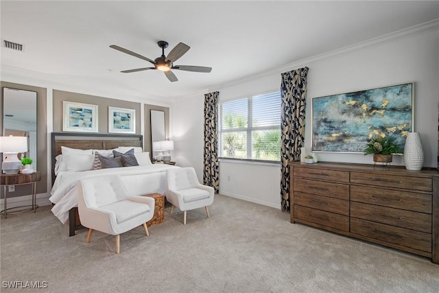 14600 Sycamore Ct Unit 2022, Punta Gorda, FL 33955 - bedroom featuring light colored carpet, crown molding, baseboards, and a ceiling fan