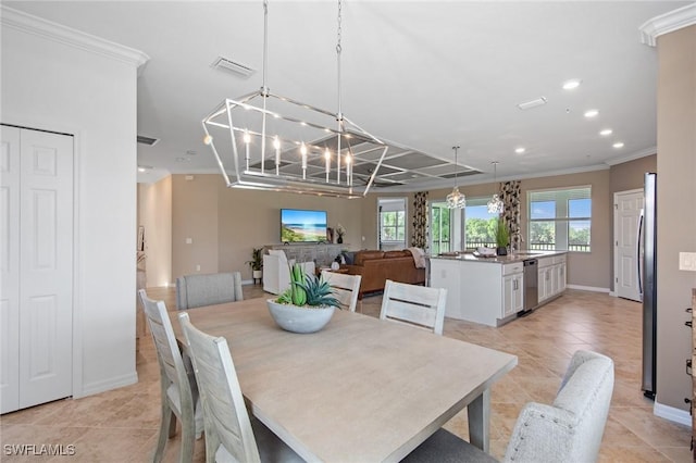 14600 Sycamore Ct Unit 2022, Punta Gorda, FL 33955 - dining room featuring ornamental molding, a chandelier, light tile patterned floors, baseboards, and recessed lighting
