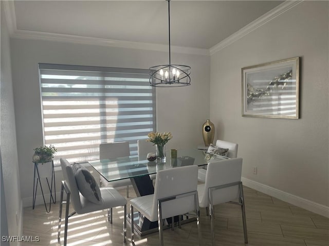 12484 SW Sheri Ave, Lake Suzy, FL 34269 - dining room with a chandelier, baseboards, and crown molding