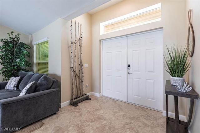 3801 SW 1st Ln, Cape Coral, FL 33991 - foyer entrance featuring baseboards, vaulted ceiling, and a wealth of natural light
