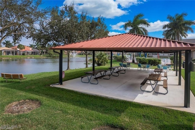 14768 Cranberry Ct, Naples, FL 34114 - view of home's community with a yard, a gazebo, a water view, and a patio area