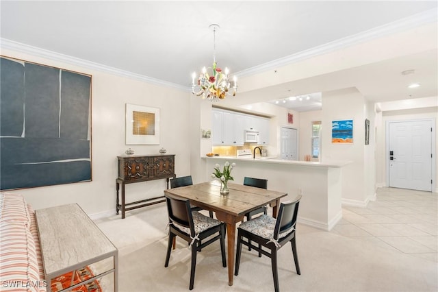 10520 Amiata Way Unit 104, Fort Myers, FL 33913 - dining space with a chandelier, crown molding, and light carpet