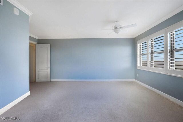 11600 Court Of Palms Unit 506, Fort Myers, FL 33908 - carpeted spare room with crown molding, a ceiling fan, and baseboards