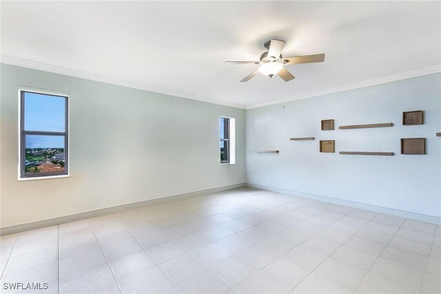 11600 Court Of Palms Unit 506, Fort Myers, FL 33908 - empty room with healthy amount of natural light, a ceiling fan, crown molding, and baseboards