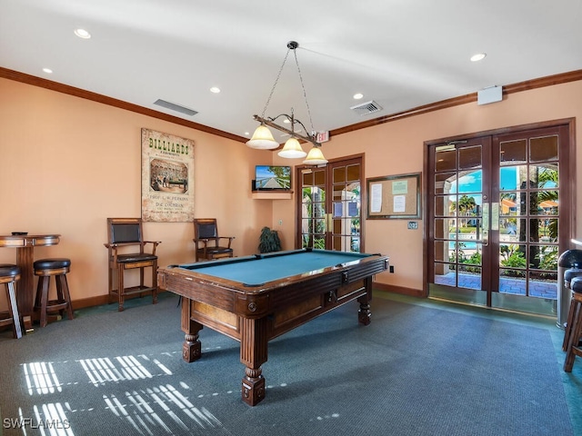 1180 Wildwood Lakes Blvd Unit 207, Naples, FL 34104 - recreation room featuring french doors, baseboards, recessed lighting, and visible vents