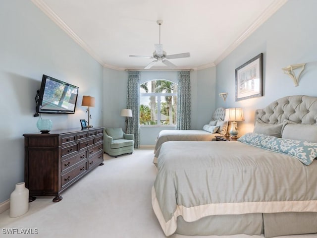 4244 Brynwood Dr, Naples, FL 34119 - carpeted bedroom with baseboards, ornamental molding, and a ceiling fan