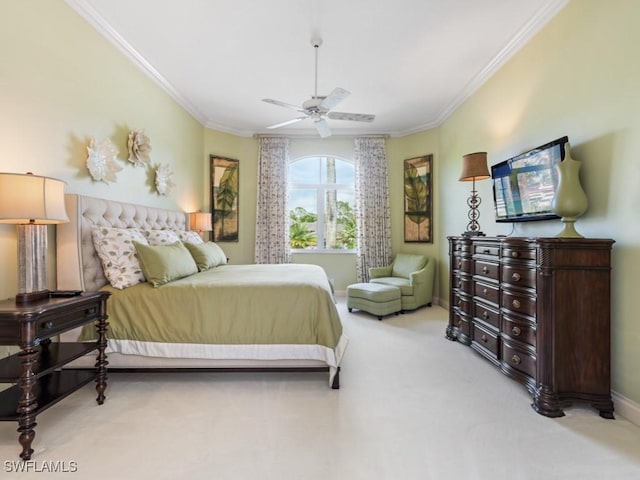 4244 Brynwood Dr, Naples, FL 34119 - carpeted bedroom featuring baseboards, ceiling fan, and ornamental molding