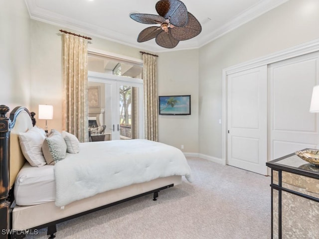 4244 Brynwood Dr, Naples, FL 34119 - bedroom with baseboards, carpet flooring, ornamental molding, and a ceiling fan