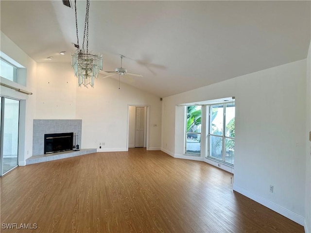 4830 Shearwater Ln, Naples, FL 34119 - unfurnished living room with a ceiling fan, baseboards, and wood finished floors