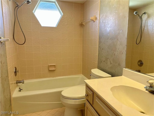 4830 Shearwater Ln, Naples, FL 34119 - bathroom with vanity, toilet, tile patterned flooring, and washtub / shower combination